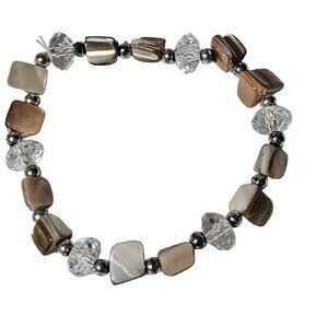 Boho Mother Of Pearl Bracelet Crystal Beaded Chunky Gemstone Stretch Jewelry